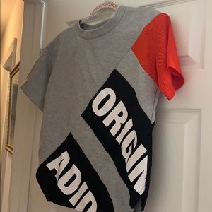 Grey, red and black adidas shirt